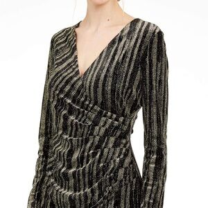 Calvin Klein Collection Velvet Glitter Faux Wrap Dress Black and Gold Glitter